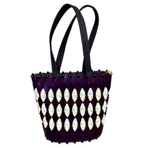 Handcrafted Purple Wood Petal Floral Beaded Tote Bag Boho Cottagecore Bag